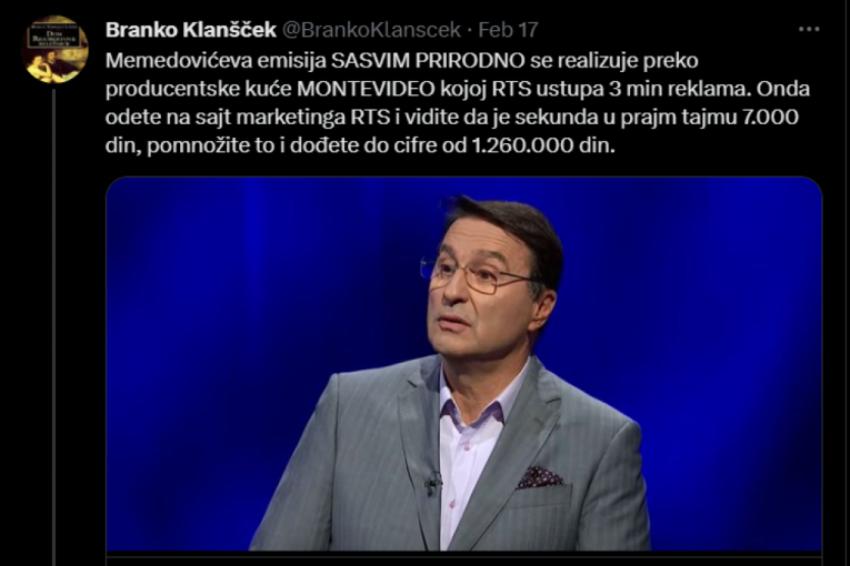 Memedović iz RTS-a mesečno "izvuče" neverovatnih 40.000 evra! Klanšček pokazao tačnu računicu! (FOTO)