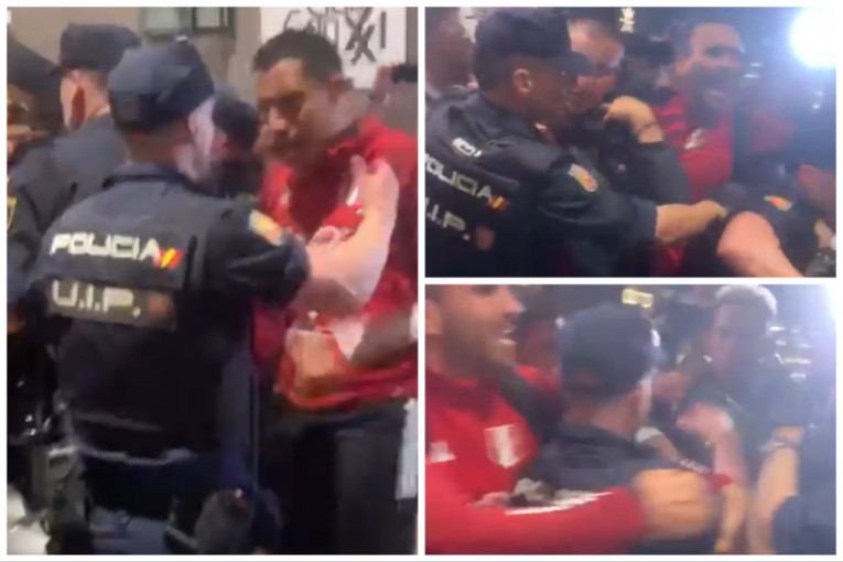 Tuča španske policije i fudbalera Perua u Madridu: Guranje se pretvorilo u haos (VIDEO)