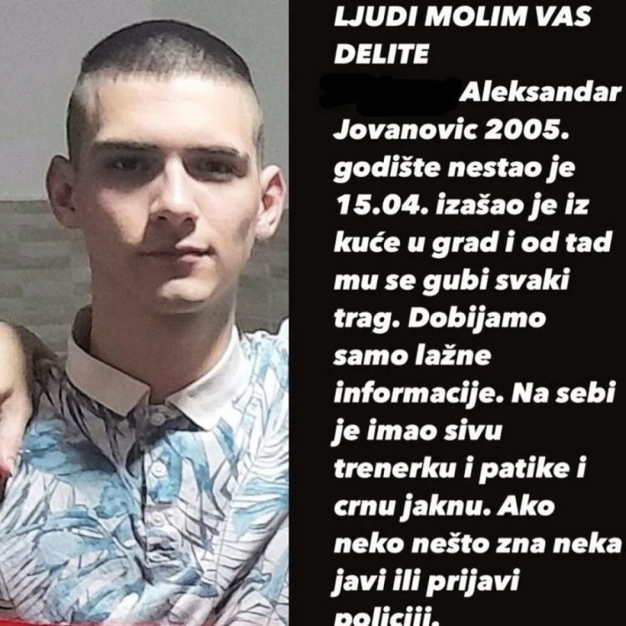 Nestao Aleksandar (18) iz Sremske Mitrovice: Mladić na sebi ima sivu trenerku, sivi duks, crnu jaknu i sive patike, porodica moli za pomoć!