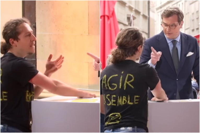 Aktivista zalepio ruku za sto TV voditelja: Burna debata u Švajcarskoj (VIDEO)