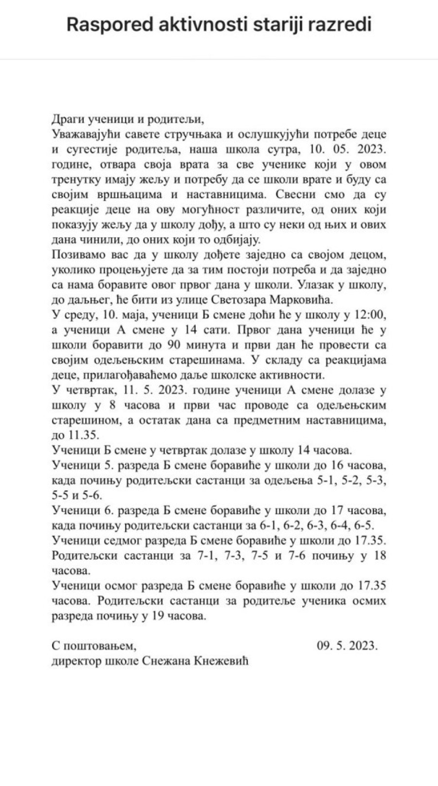 Savet roditelja OŠ „Vladislav Ribnikar“ odlučio: Đaci se sutra vraćaju u školu