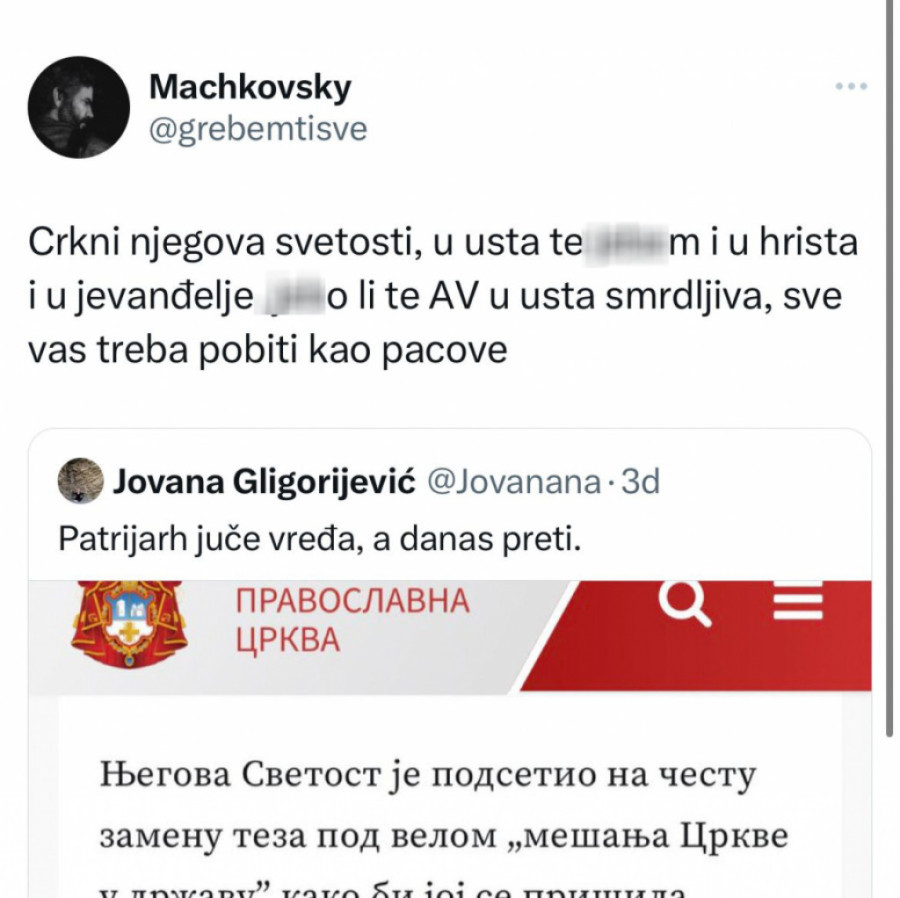 Prete ubistvom patrijarhu: Opozicioni botovi uputili jezive pretnje poglavaru SPC i predsedniku Srbije