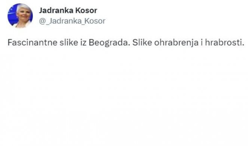 I Jadranka Kosor oduševljena nasiljem opozicije! Otimala Srbima stanove, a sada pruža podršku demonstrantima u Srbiji