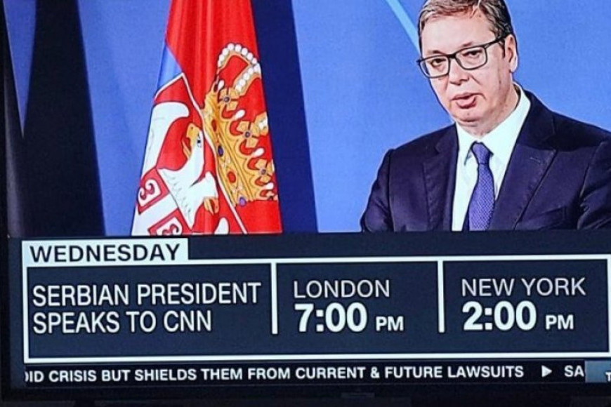 Večeras u 20 časova predsednik Aleksandar Vučić obratiće se na CNN-u