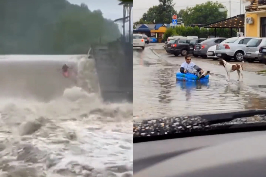 U Obrenovcu čovek peca na ulici, a u Arilju se kajakom spušta niz bujicu: Da li su ovo najluđi snimci iz poplava (VIDEO)