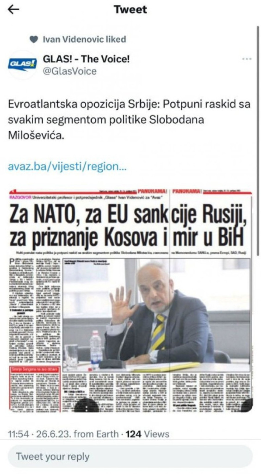 Promoter protesta opozicije otkrio agendu: "Za NATO, EU sankcije Rusiji, priznanje Kosova i mir u BiH"