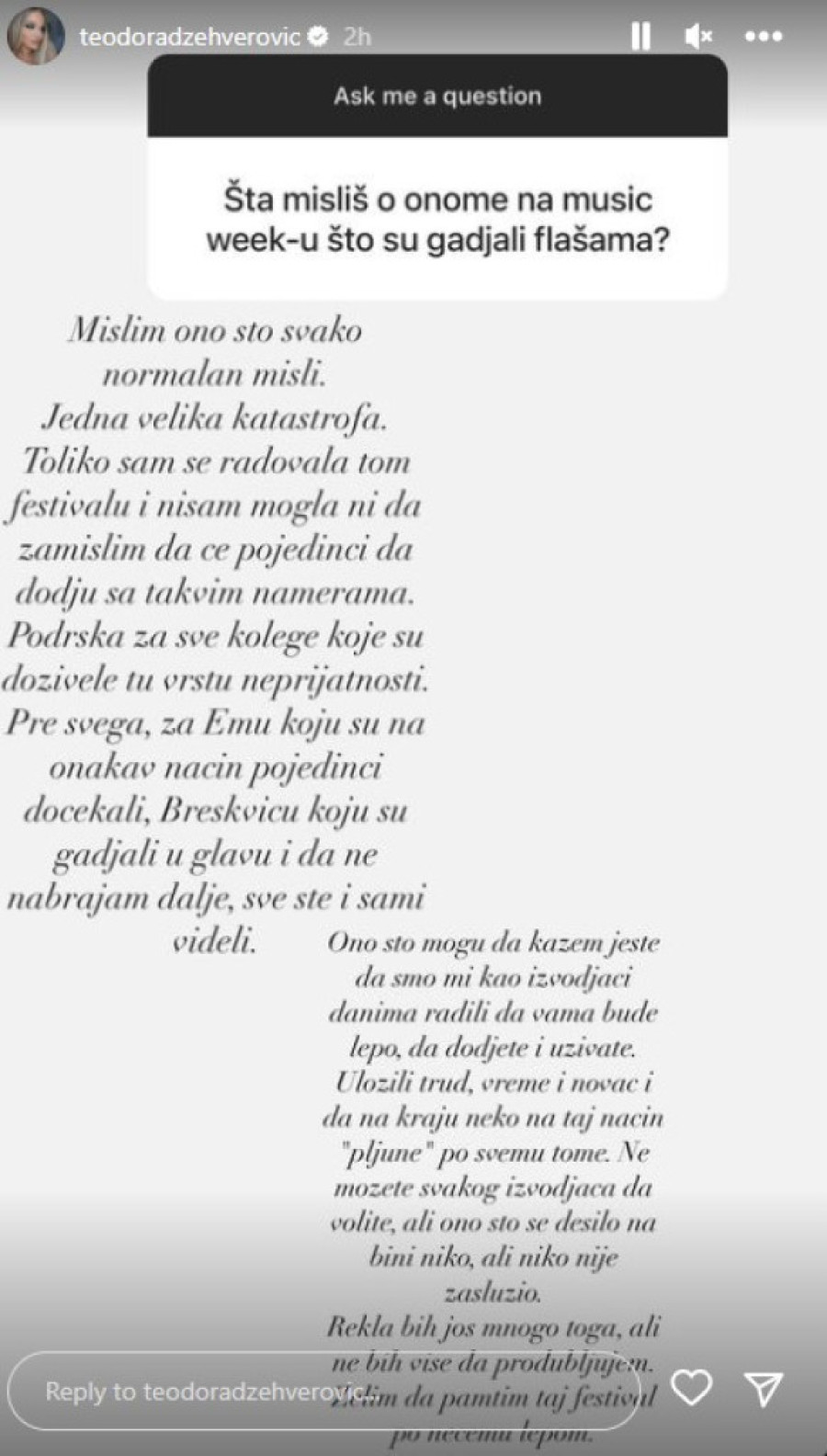 Teodora osudila bahato ponašanje prema njenim kolegama: To niko nije zaslužio