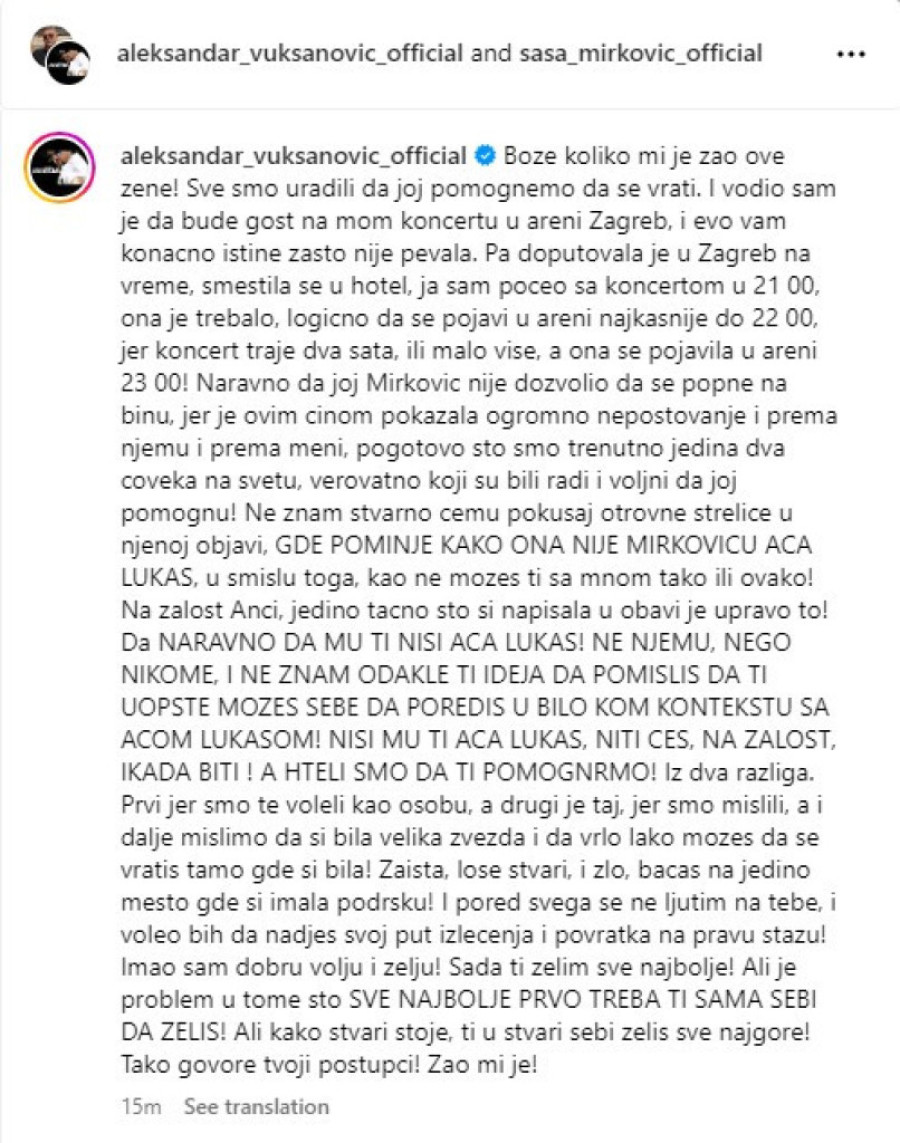 Aca Lukas otkrio istinu o Ani Nikolić! Zašto se nije pojavila na njegovom koncertu u Zagrebu: Žao mi je te žene, hteli smo da joj pomognemo