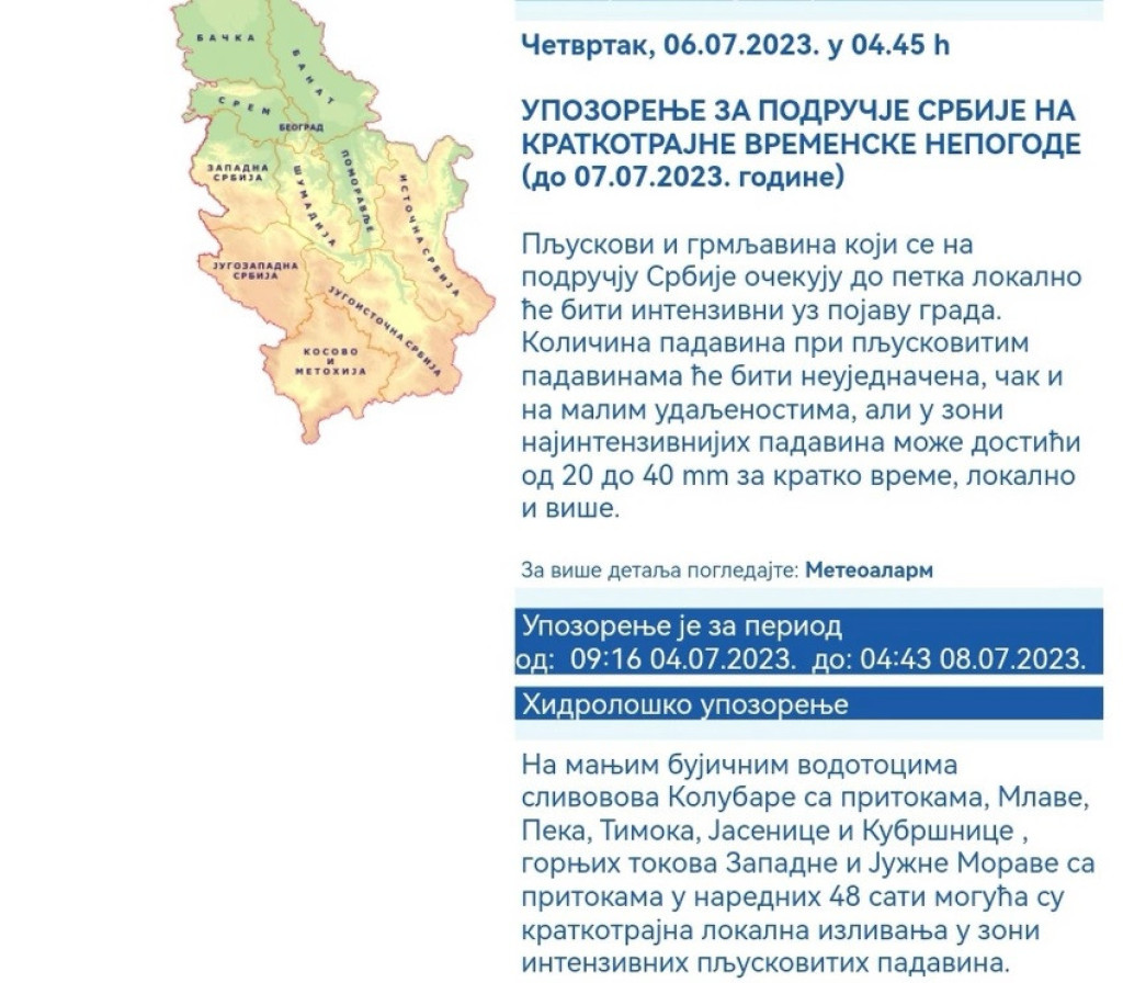 Stižu nepogode! RHMZ objavio dva upozorenja