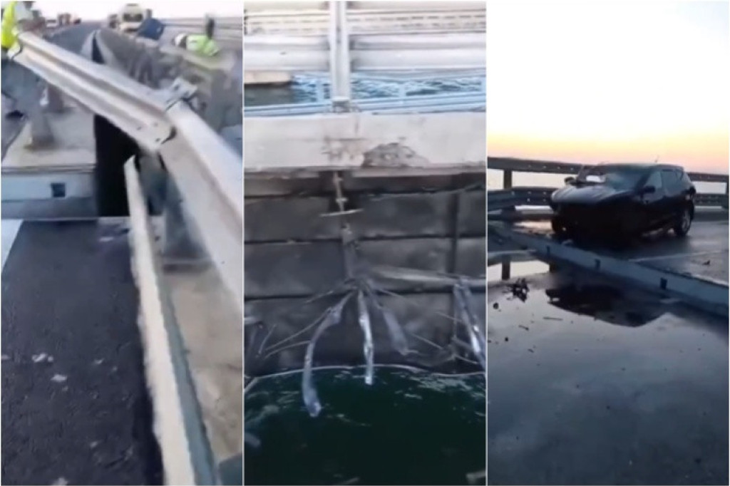 Ovako izgleda Krimski most posle eksplozije: Oštećen kolovoz, napad izveli Ukrajinci bespilotnim vozilima? (VIDEO)