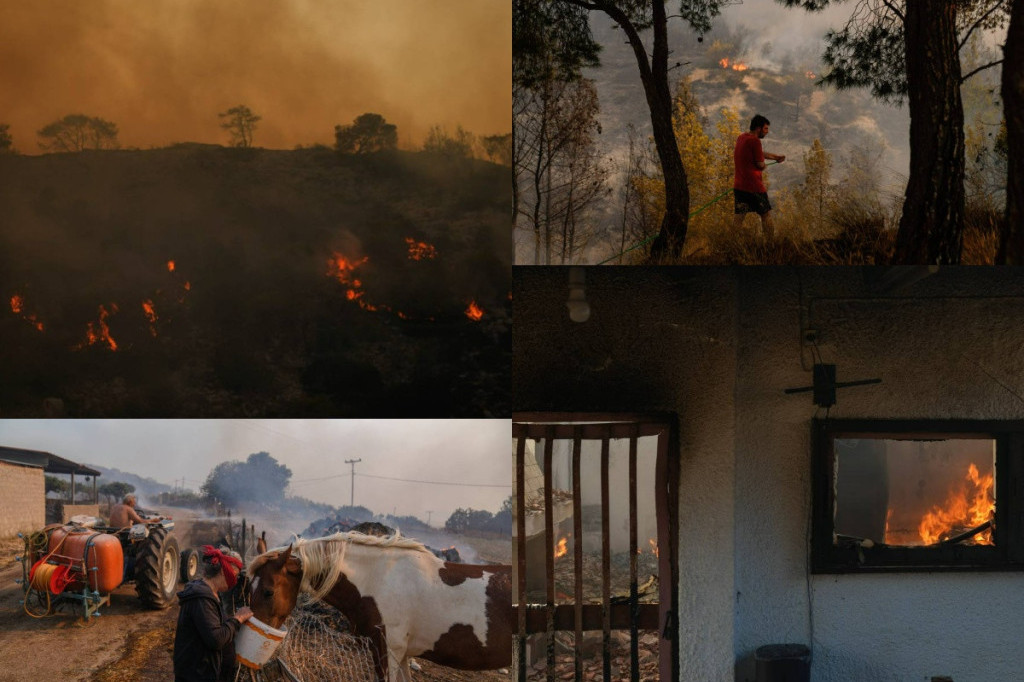 Dramatični snimci požara u Grčkoj! Vatra "besni", gore kuće, najteža situacija u mestima Lagonisi i Lutraki (VIDEO)
