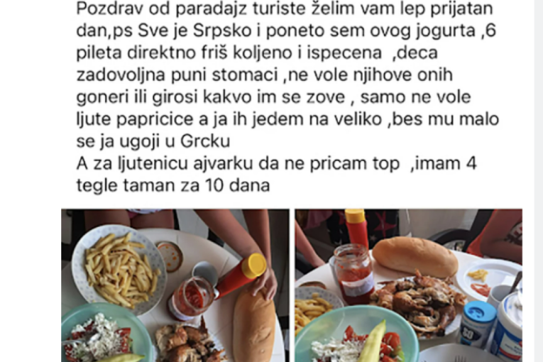 Srbin podelio sliku hrane iz apartmana u Grčkoj pa poručio! "Ja sam paradajz turista i imam četiri tegle ajvara"