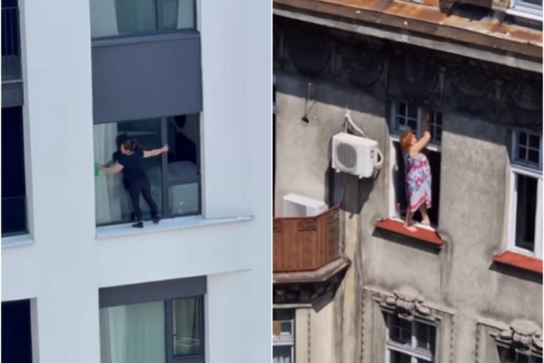 Alpinizam u kućnim uslovima: Beograđani šokirani snimcima sugrađanki koje peru prozore dok stoje na simsu zgrade (VIDEO)