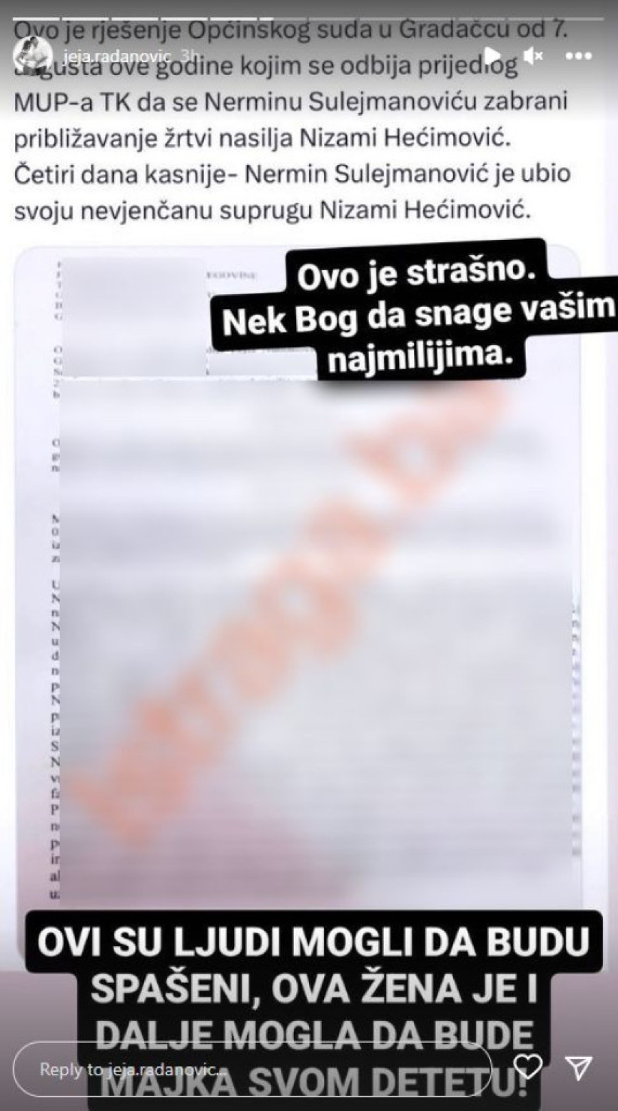Radanovićeva žena od bivšeg skoro doživela nasilje, sada se potresla zbog masakra u Gradačcu: Nikog nije briga... (FOTO)