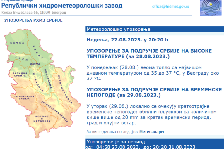 RHMZ najavio drastičnu promenu vremena: Moguća pojava intenzivnih vremenskih nepogoda