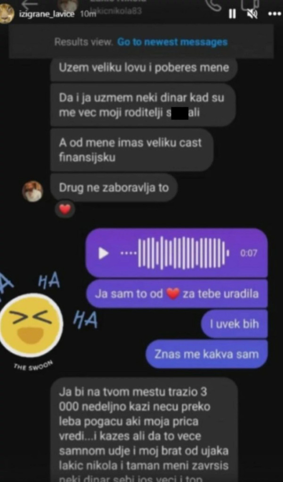 Ćurčićeva nije prestala „da igra rijaliti"! Isplivala šok prepiska s Lakićem: Traži 3.000 i uvedi me kao svog brata? (FOTO)