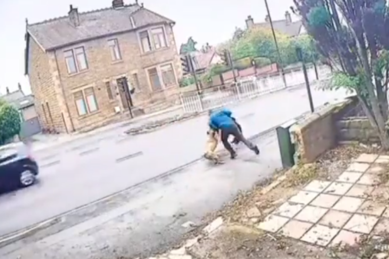 Podivljali pas napao čoveka i njegovog ljubimca, automobil se sa ulice sjurio na trotoar ka njima! (VIDEO)