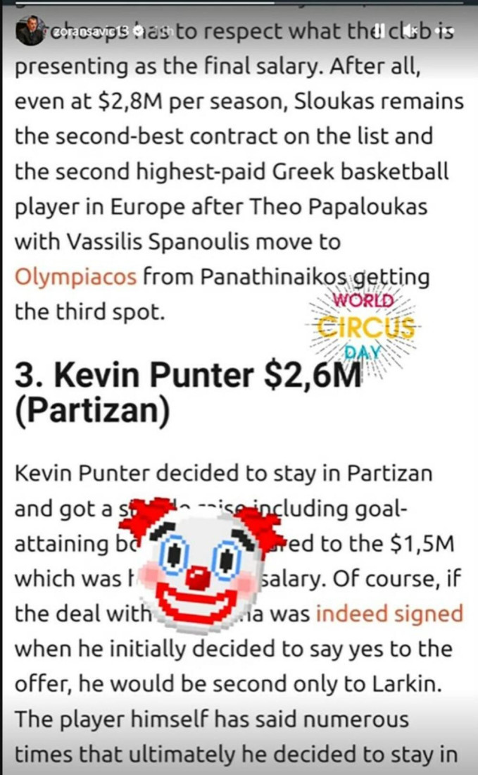 Direktor Partizana reagovao povodom objave vesti o Panterovoj plati: Danas je Svetski dan cirkusa!