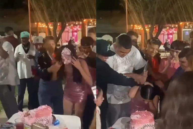 Poznata šala pošla po zlu! Momak slavljenici gurnuo glavu u tortu, a ona ga ubola kuhinjskim nožem u oko! (VIDEO)