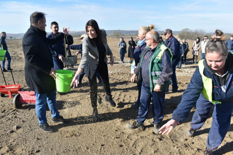 Ministarka Vujović zajedno sa građanima posejala travu na mestu očišćene divlje deponije u Lozoviku