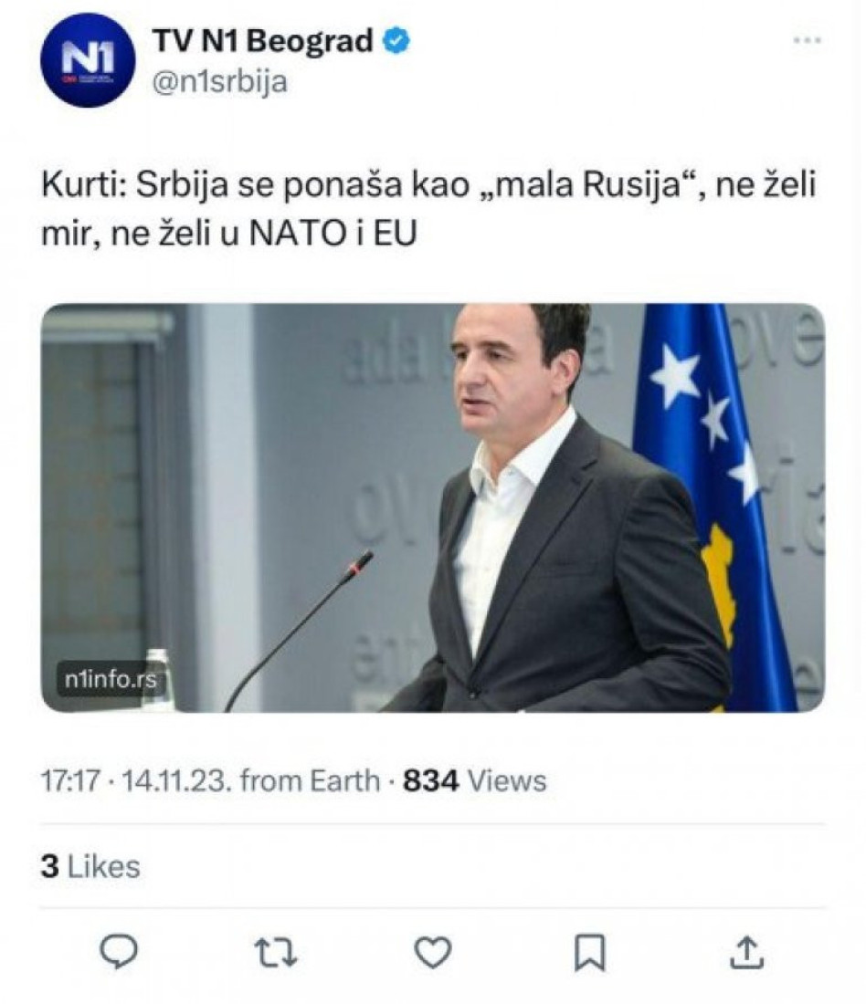 Kurti ponovo udario na Srbiju i predsednika: Vučić je kriv - ne želi mir i ne želi u NATO