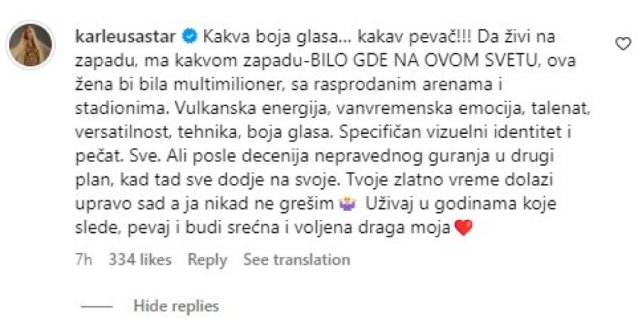 Karleuša javno pohvalila Stoju: Nepravedno je gurnuta u drugi plan