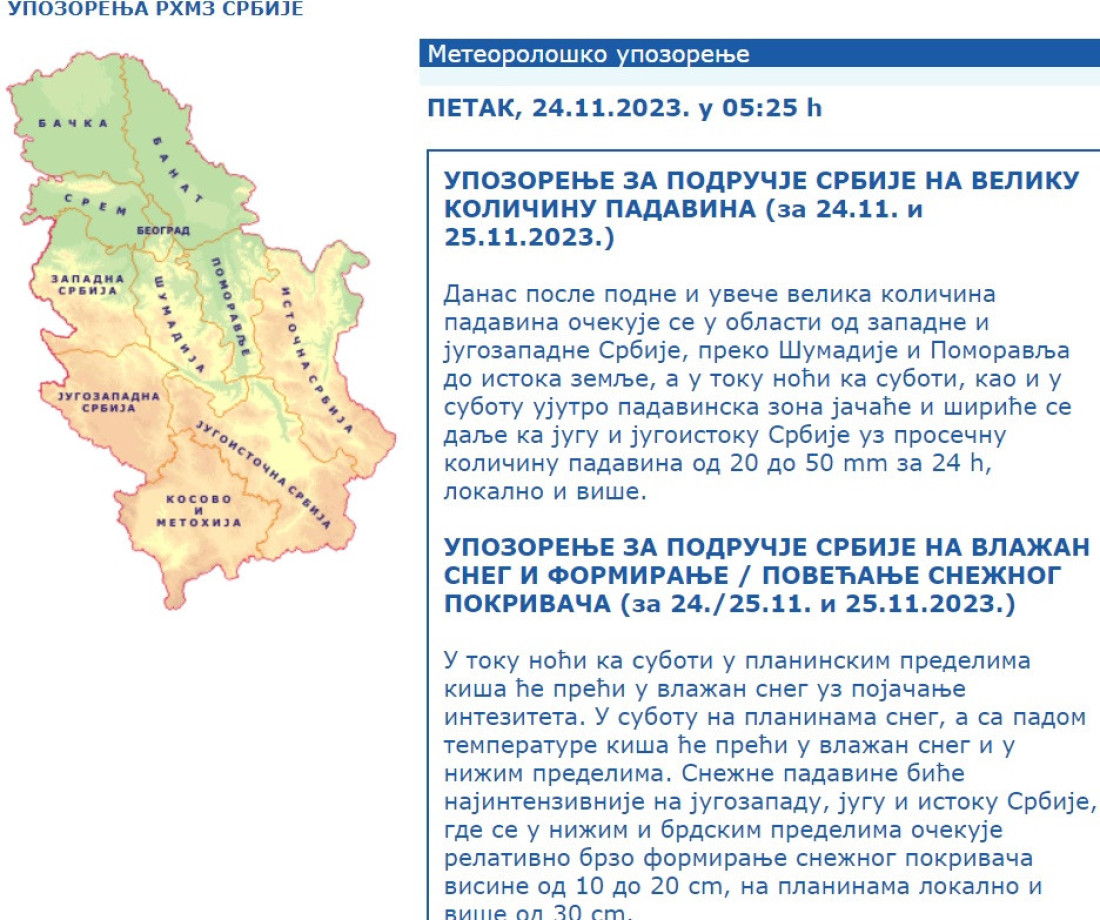Upozorenje RHMZ: Upaljen narandžasti meteo-alarm u ovim delovima zemlje - očekuje se velika količina padavina