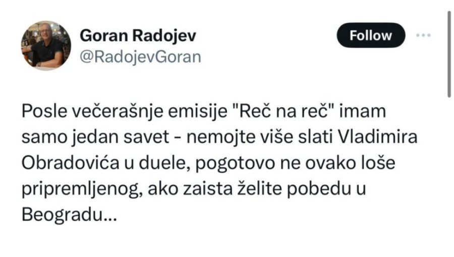 Funkcioner DS-a apeluje na Đilasa: Ne šaljite Vladimira Obradovića u emisije, ovo je jako loše - Đilasovci besni jer ih je obrukao! (FOTO)