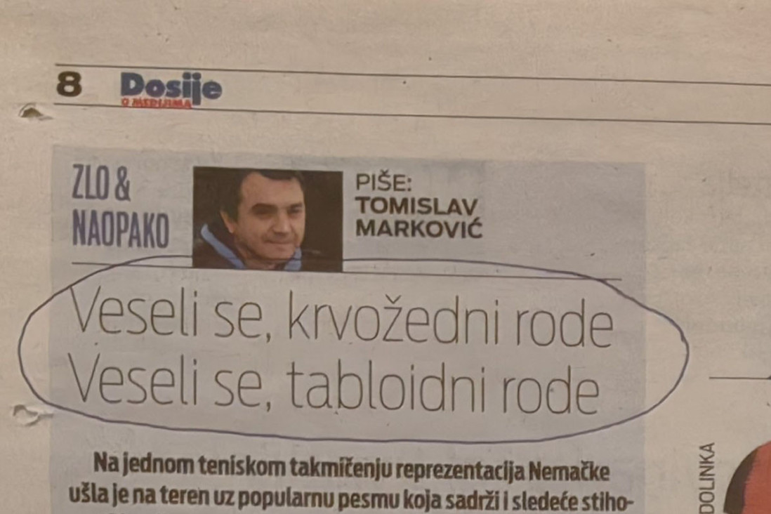 Tajkunski tabloid "Danas" piše da su Srbi "krvožedni rod"! Vladimir Orlić osudio sraman šovinistički ispad antisrpskih novina!