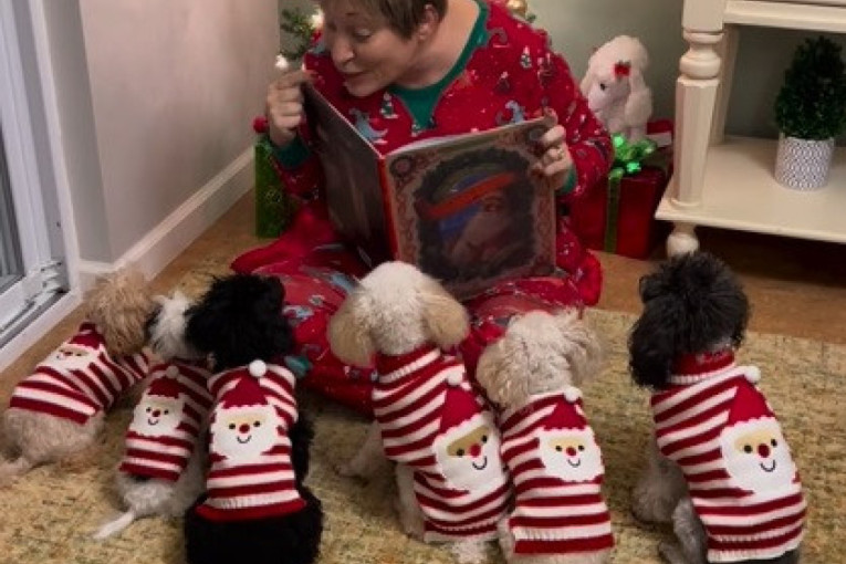 Svi na mrežama se istopili: Šest kučića mirno uživa u prazničnoj priči koju im čita vlasnica (VIDEO)