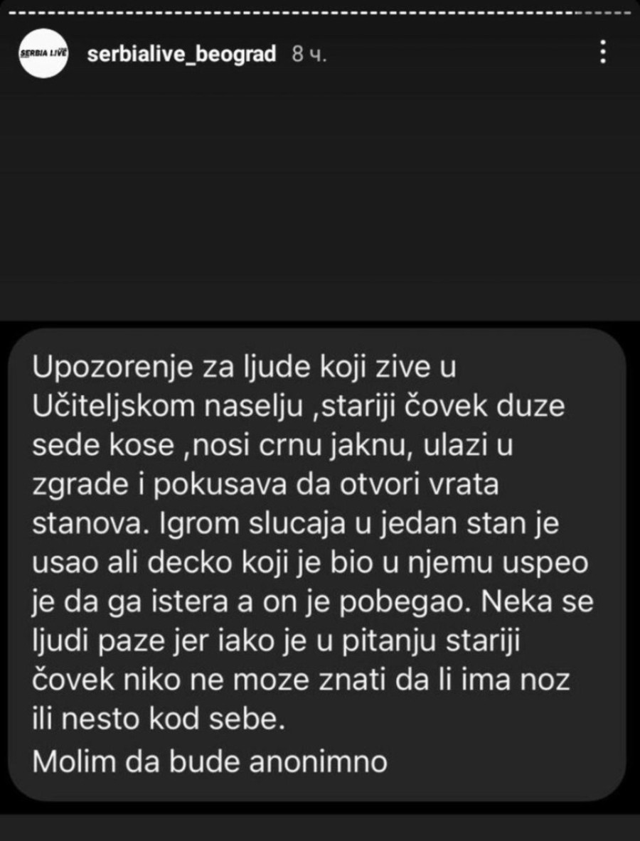 Beograđani objavili upozorenje: Stariji čovek pokušava da uđe u stanove u ovom delu grada!