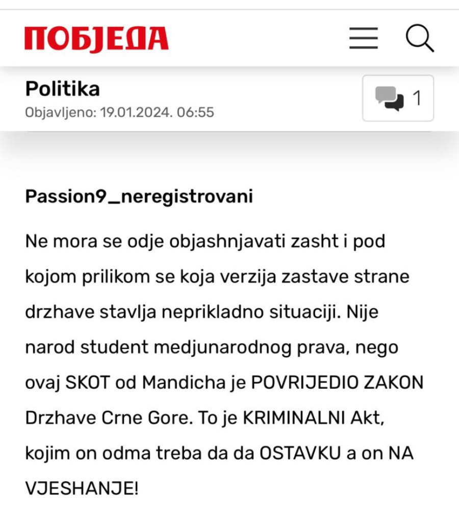 Jezive pretnje: Čitaoci antisrpskog milogorskog glasila pozivaju na vešanje Andrije Mandića! (FOTO)