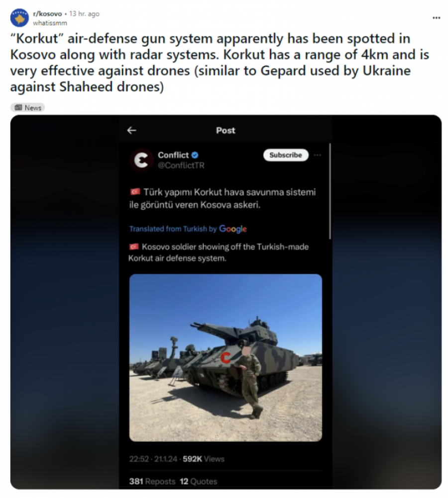 Albanci se busaju oružjem: Opet provociraju, objavili slike turskog PVO sistema (FOTO)