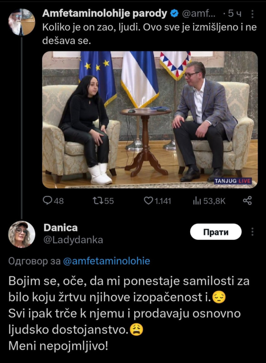 "Skočio bih joj na stomak, nadam se da više neće imati dece": Opozicija šalje morbidne poruke trudnici Marici posle sastanka sa predsednikom