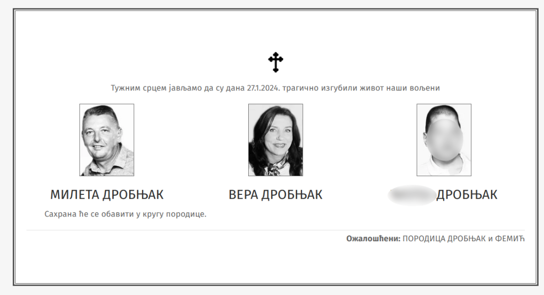 Objavljena potresna čitulja: Ovo je penzionisani policajac koji je ubio ženu i sina, pa presudio sebi! (FOTO)