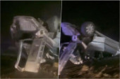 Užasna nesreća kod Begeča: Automobil prevrnut na krov i potpuno uništen