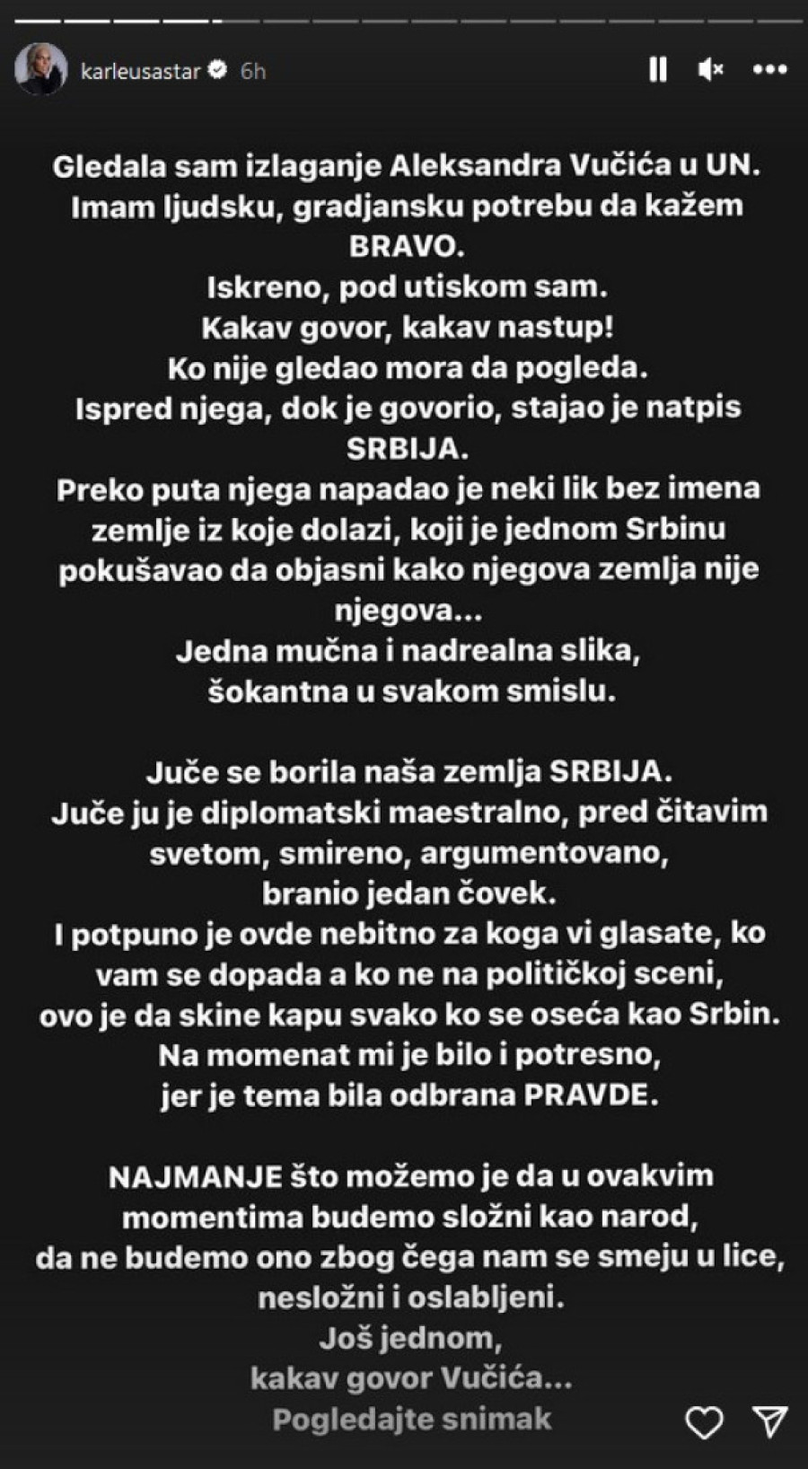Jelena Karleuša uputila poruku predsedniku Vučiću: Imam ljudsku potrebu da mu kažem bravo!