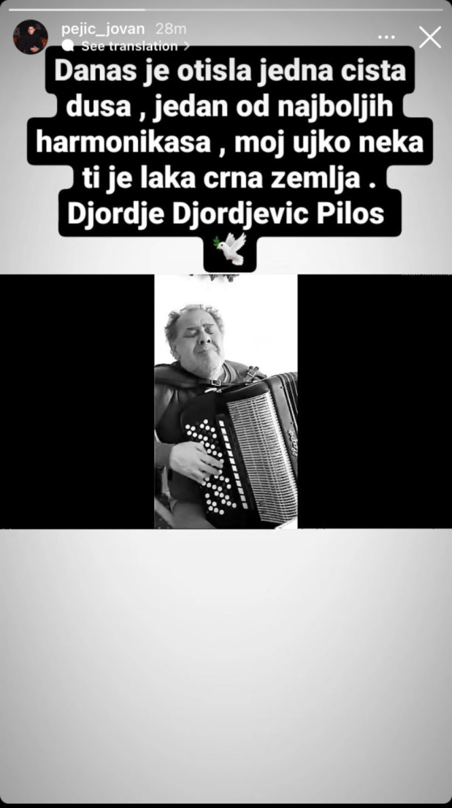 Zlata Petrović sahranila brata: Đorđe Đorđević Piloš ispraćen je na večni počinak uz zvuke violine i harmonike