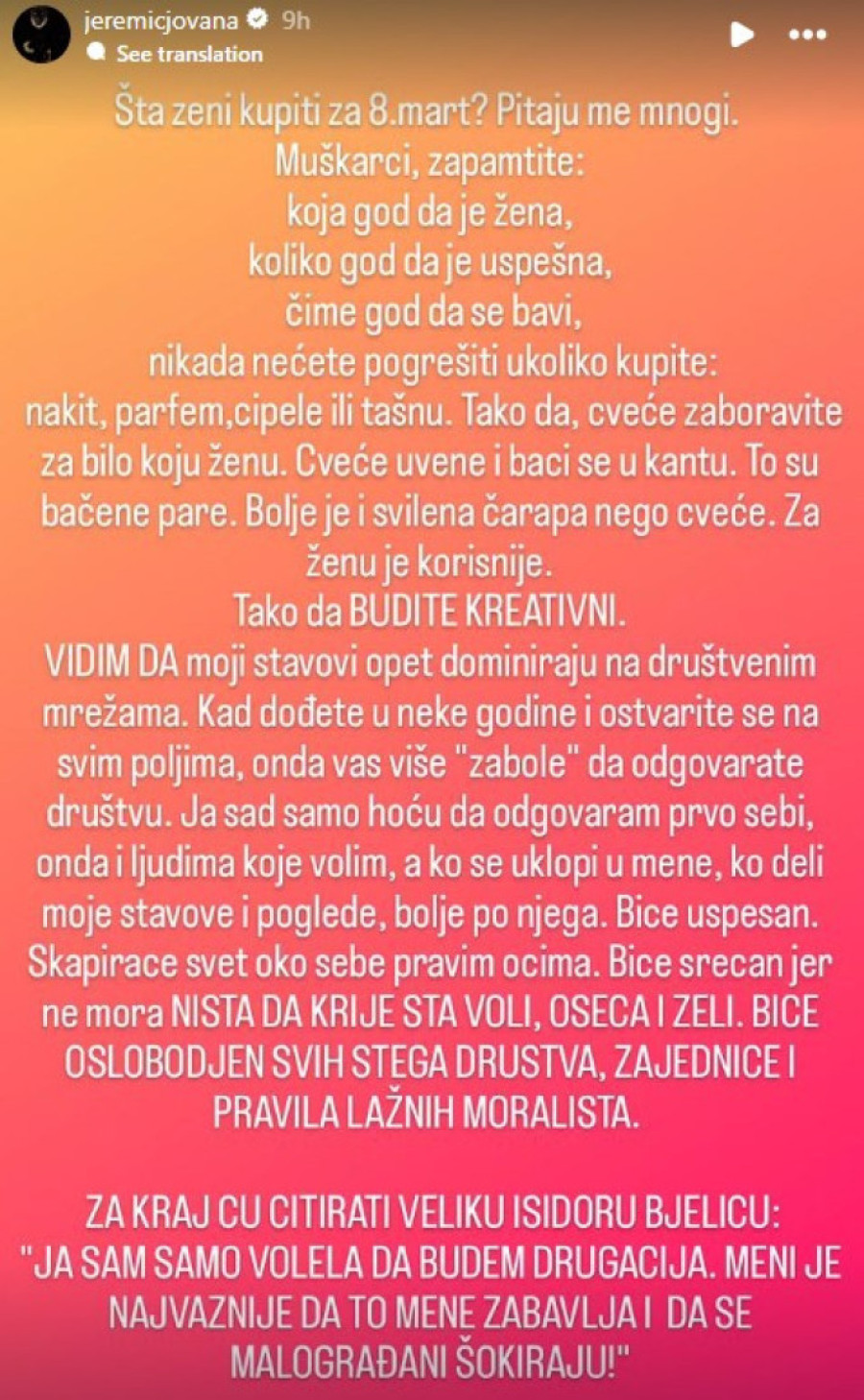 „Muškarci, zaboravite na cveće za 8. mart!" Jovana Jeremić ponovo digla bunu svojim stavovima (FOTO)