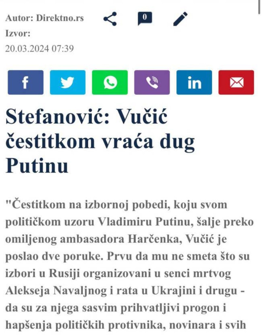 Borko Stefanović u ime đilasovaca napao Vučića! Ko mu je dao za pravo da diktatoru Putinu čestita pobedu?