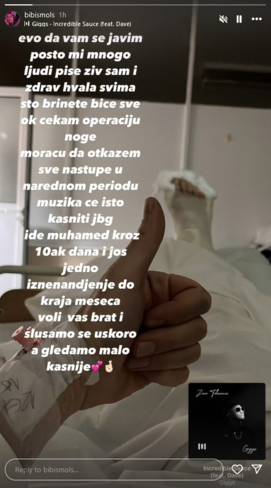 Naš reper hospitalizovan! Oglasio se iz bolničke postelje dok čeka operaciju (FOTO)