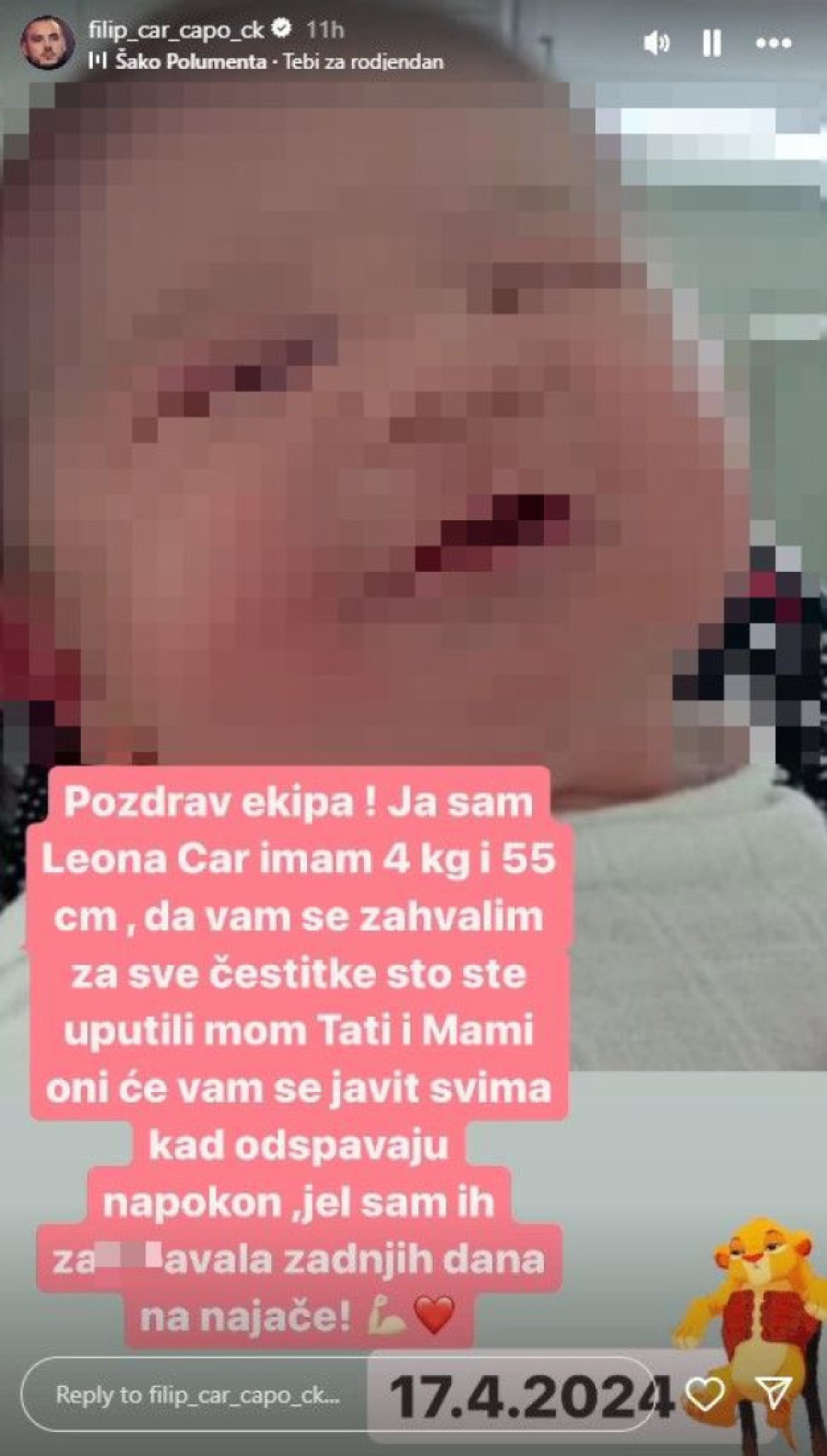 Kad je Aleks Nikolić poželela da ovako nazove ćerku, Filip Car nije hteo ni da čuje! Isplivale prve fotografije male Leone (FOTO)