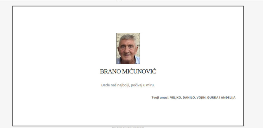 "Zbogom, dragi prijatelju": Od Brana Mićunovića čituljama se oprostili porodica, Milo Đukanović, Naser Keljmendi i Lutrija Crne Gore (FOTO)
