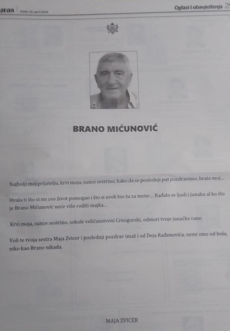 Ko je žena koja je dala najveću čitulju Branu Mićunoviću? Bila mu kao sestra, dve decenije bili jedna kuća!