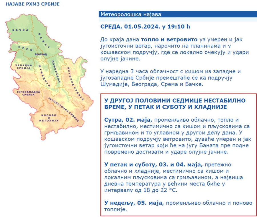 Najnovije upozorenje RHMZ-a! U naredna tri sata kiša će pogoditi ove delove Srbije, evo kakvo nas vreme očekuje do Uskrsa