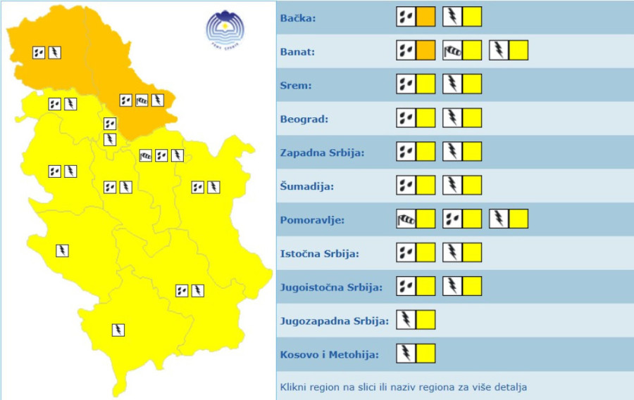Srbija je pod narandžastim meteo-alarmom do četvrtka: Danas toplo, ali uz pljuskove praćene grmljavinom