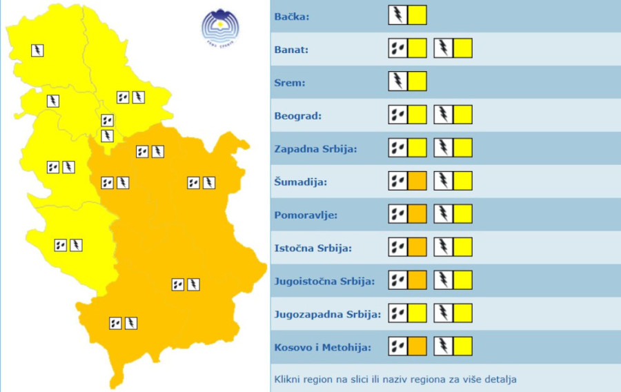 Srbija je pod narandžastim meteo-alarmom do četvrtka: Danas toplo, ali uz pljuskove praćene grmljavinom