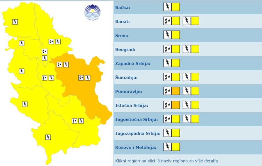 RHMZ izdao hitno upozorenje: Stižu jaki plјuskovi, grmlјavina i grad