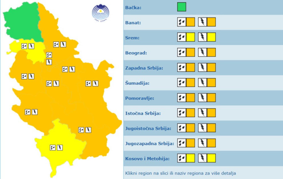 RHMZ izdao hitno upozorenje: Stižu jaki plјuskovi, grmlјavina i grad
