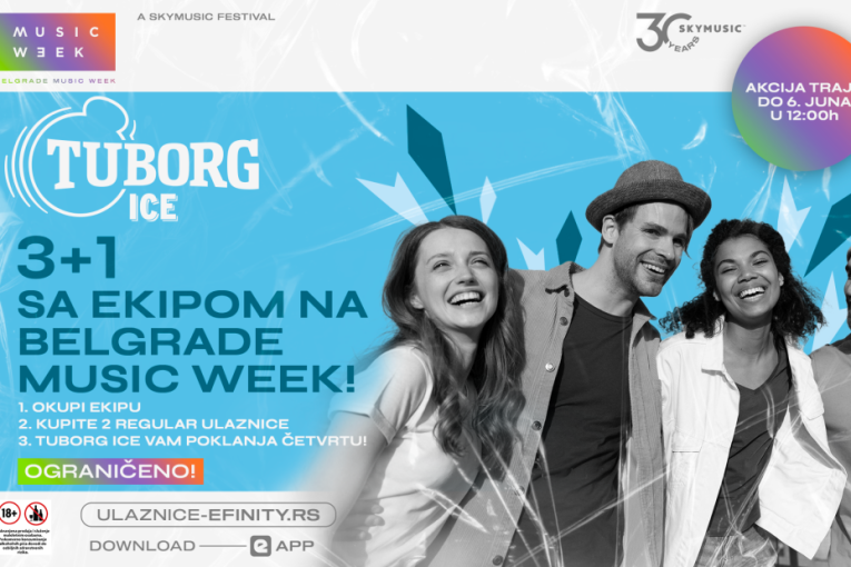 KUPI 3 ULAZNICE za Belgrade Music Week, Tuborg Ice ti POKLANJA ČETVRTU!  Ne propusti omiljenu ponudu za najveći letnji festival!